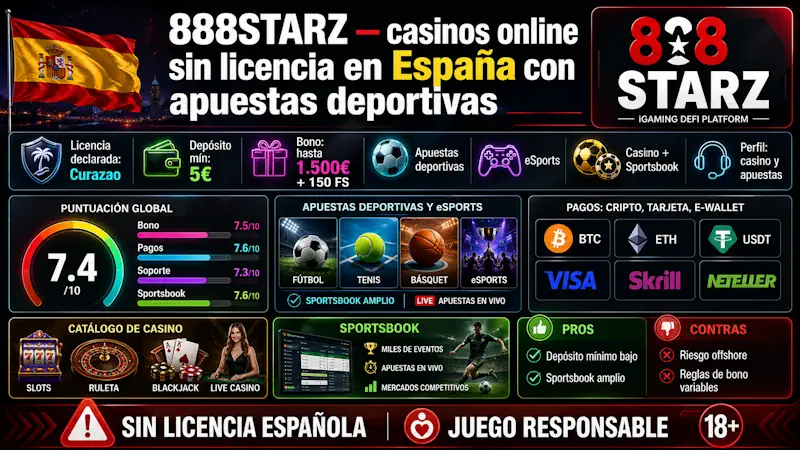 888STARZ — casinos online sin licencia en España con apuestas deportivas