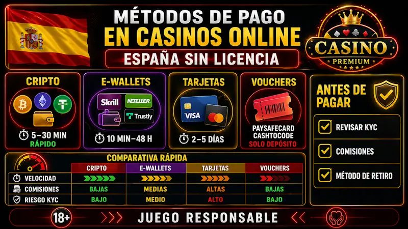 Métodos de Pago en Casinos Online España Sin Licencia: Cripto, E-wallets y Tarjetas