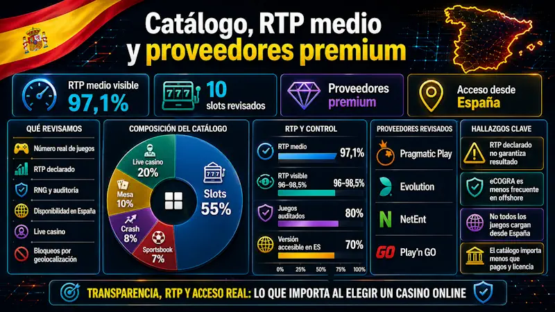 Catálogo, RTP medio y proveedores premium